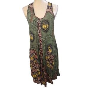 Katmandu IMPORTS Elepants Print Asymetrical Green Summer Dress